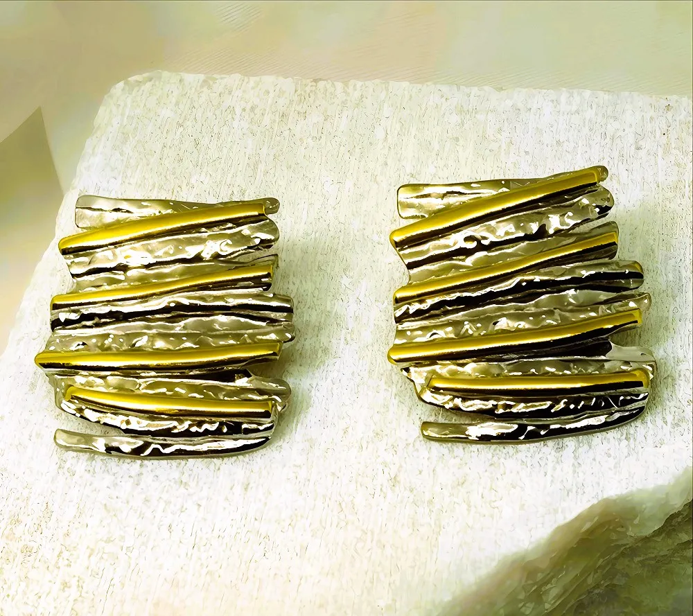 Σκουλαρίκια ατσάλι  μακρόστενα διχρωμία